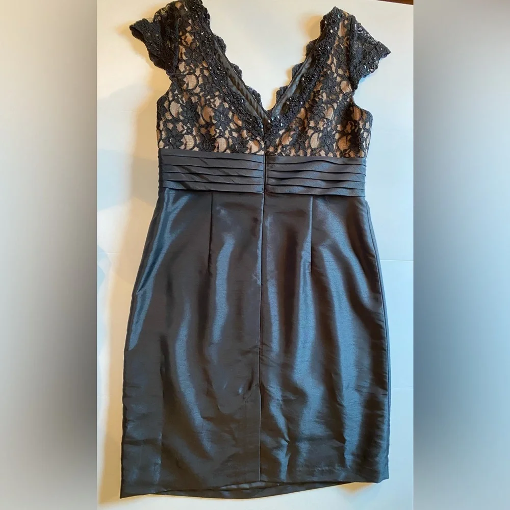 SL Fashions Black Beaded and Sequins Detail Midi Cocktail Dress, size 14
